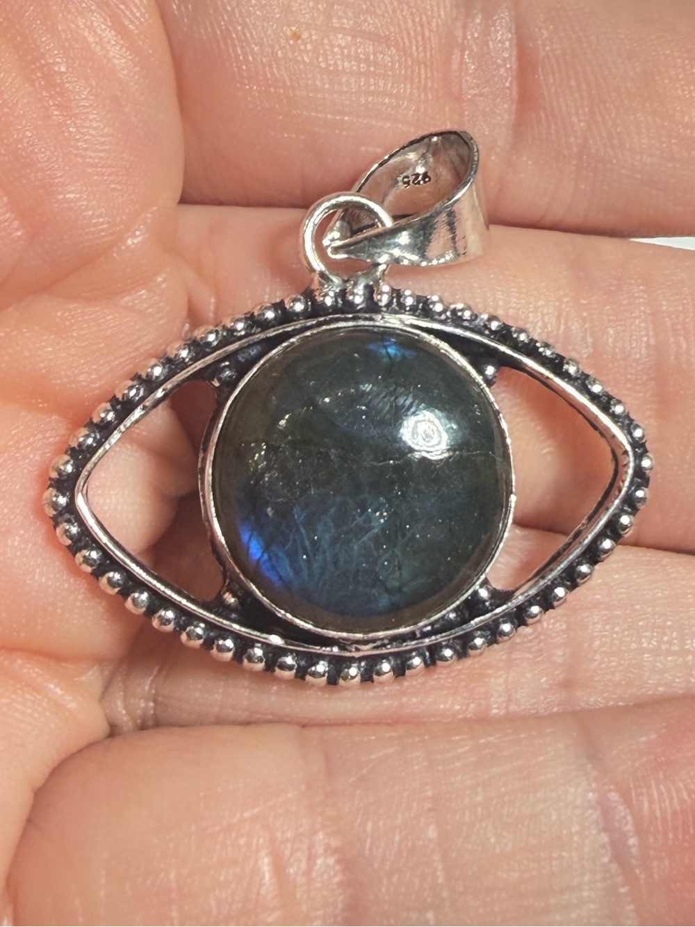 Labradorite Evil Eye Pendant | Electric Blue Flash | 925 Stamped | 1.5 Inches